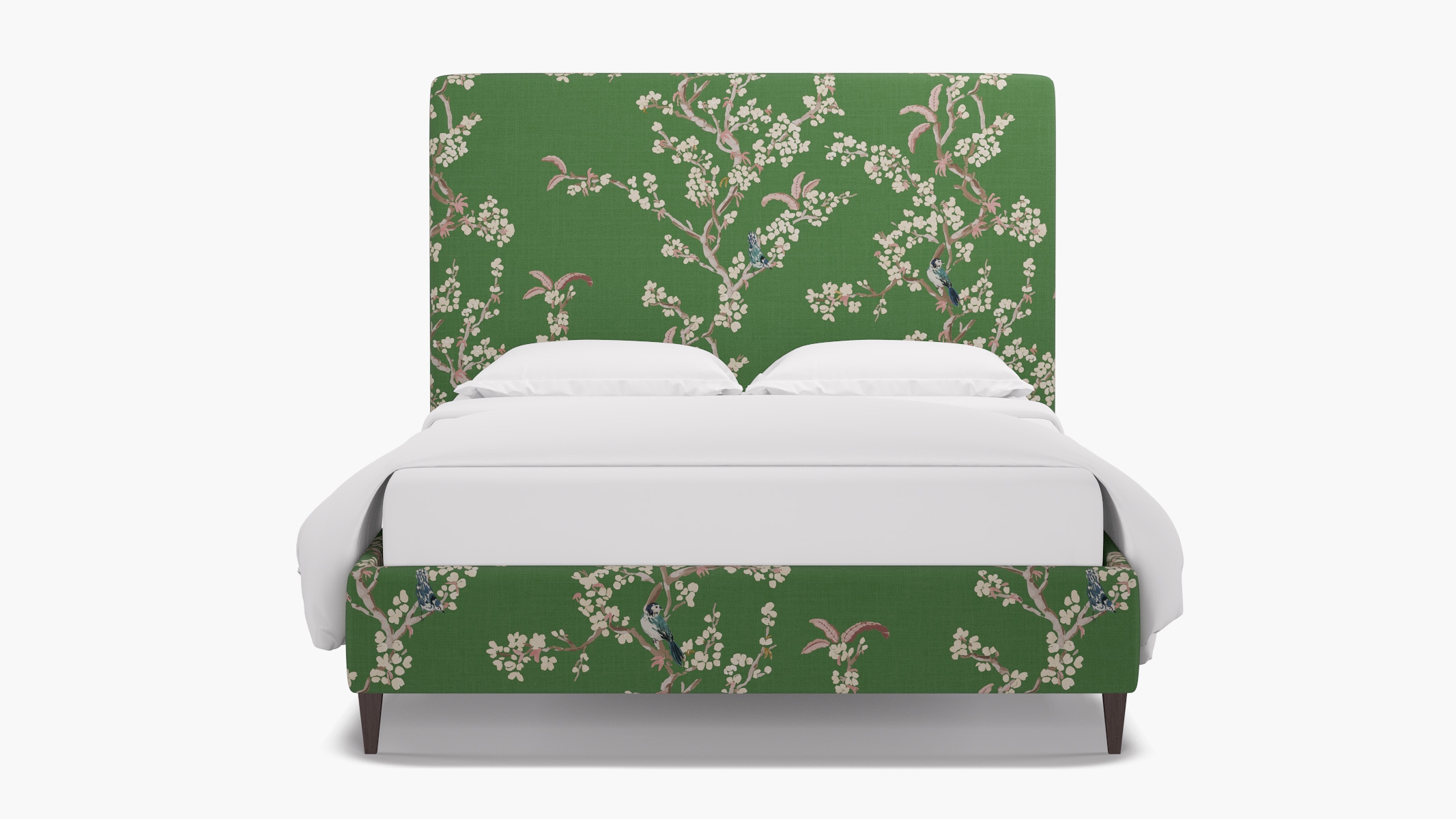 Classic Bed, Jade Cherry Blossom, Espresso Square Tapered Leg, Queen - Image 0