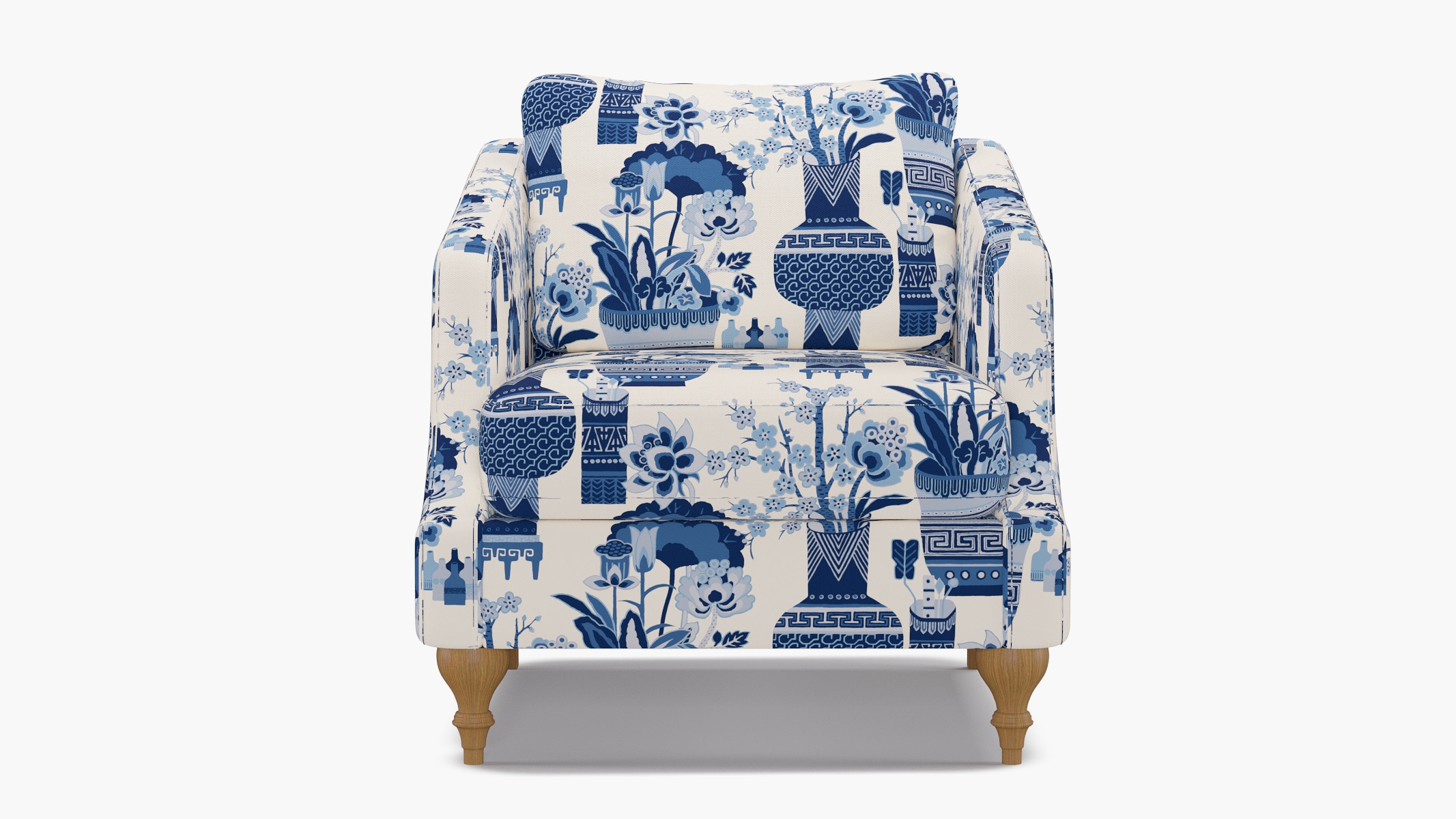 Slope Arm Chair, Delft Kan-Shie, Natural Turned Wood Leg - Image 0