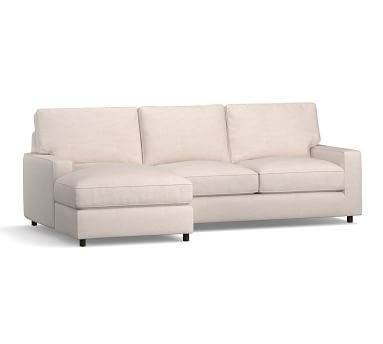 PB Comfort Square Arm Upholstered Right Arm Loveseat with Chaise Sectional, Box Edge Memory Foam Cushions, Premium Performance Basketweave Light Gray - Image 1