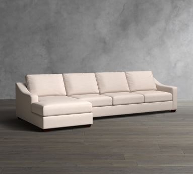 Big Sur Slope Arm Upholstered Right Arm Grand Sofa with Chaise Sectional, Down Blend Wrapped Cushions, Performance Heathered Tweed Pebble - Image 4