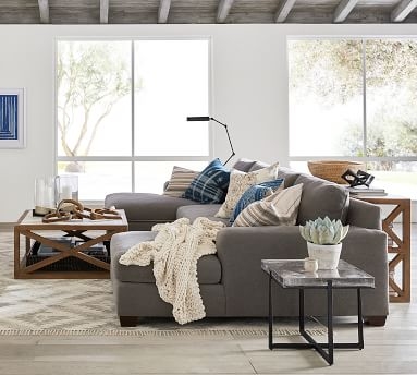 Big Sur Square Arm Upholstered U-Chaise Loveseat Sectional, Down Blend Wrapped Cushions, Chenille Basketweave Taupe - Image 3