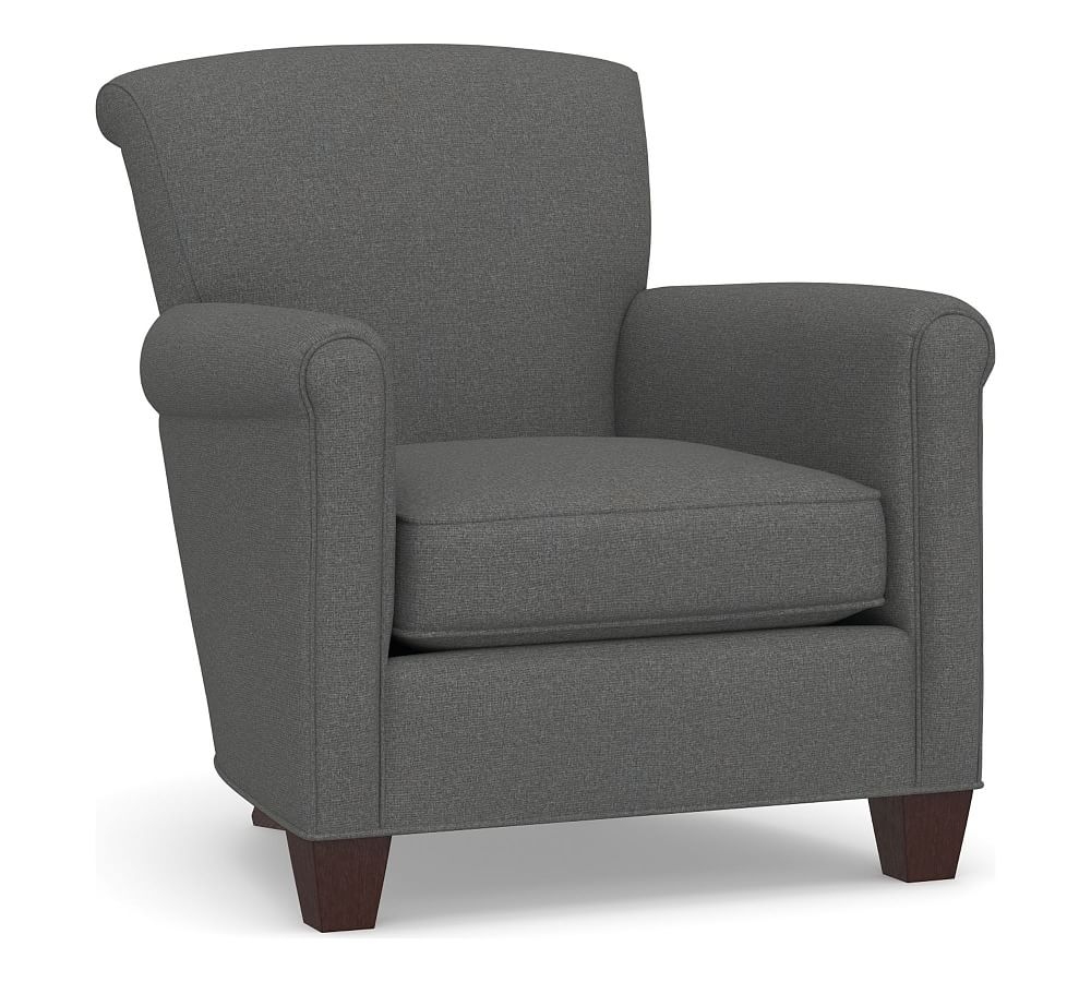 Irving Roll Arm Upholstered Armchair Without Nailheads, Polyester Wrapped Cushions, Park Weave Charcoal - Image 0