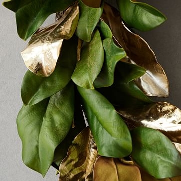 Faux Metallic Magnolia Garland, Green/Gold - Image 1