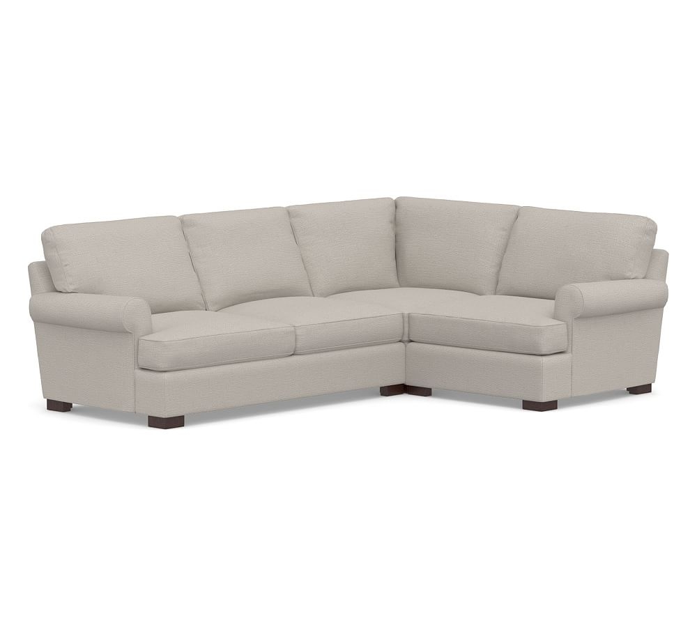Townsend Roll Arm Upholstered Left Arm 3-Piece Corner Sectional, Polyester Wrapped Cushions, Chunky Basketweave Stone - Image 0