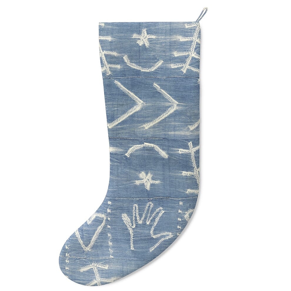 Heart in Hand Indigo Stocking by St. Frank | Blue | 8. 5" W x 22" H | Cotton - Image 0