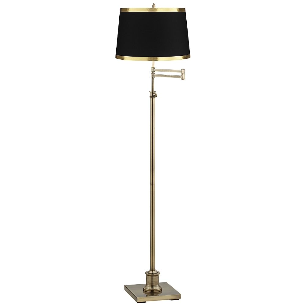 Westbury Black and Gold Shade Brass Swing Arm Floor Lamp - Style # 81R87 - Image 0