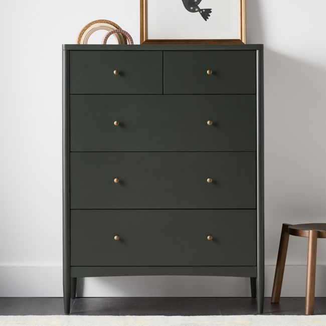 Hampshire Olive Green Wood Tall 7-Drawer Kids Dresser - Image 0