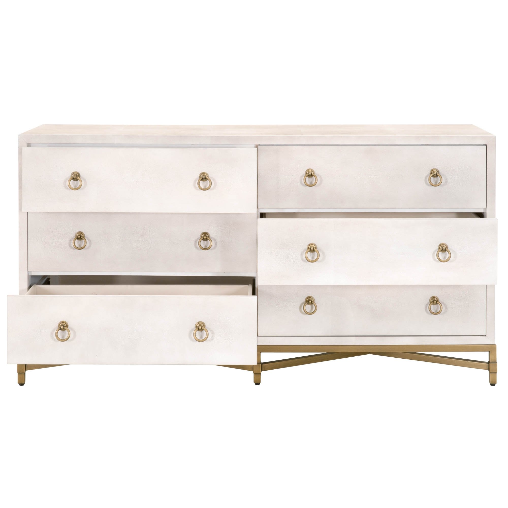 Colette Shagreen 6-Drawer Double Dresser, White & Gold - Image 1