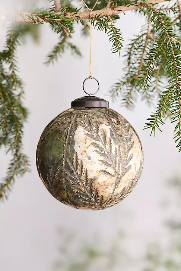 Aged Silver Fir Glass Globe Ornament - Image 0