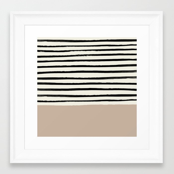 Latte & Stripes Framed Art Print by Leah Flores - Scoop White - X-Small-12x12 - Image 0
