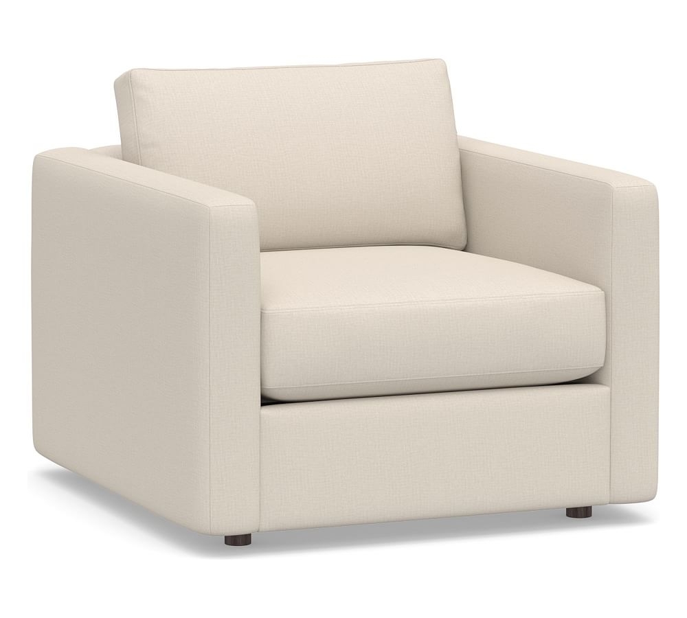 Carmel Slim Square Arm Upholstered Armchair, Down Blend Wrapped Cushions, Performance Brushed Basketweave Oatmeal - Image 0