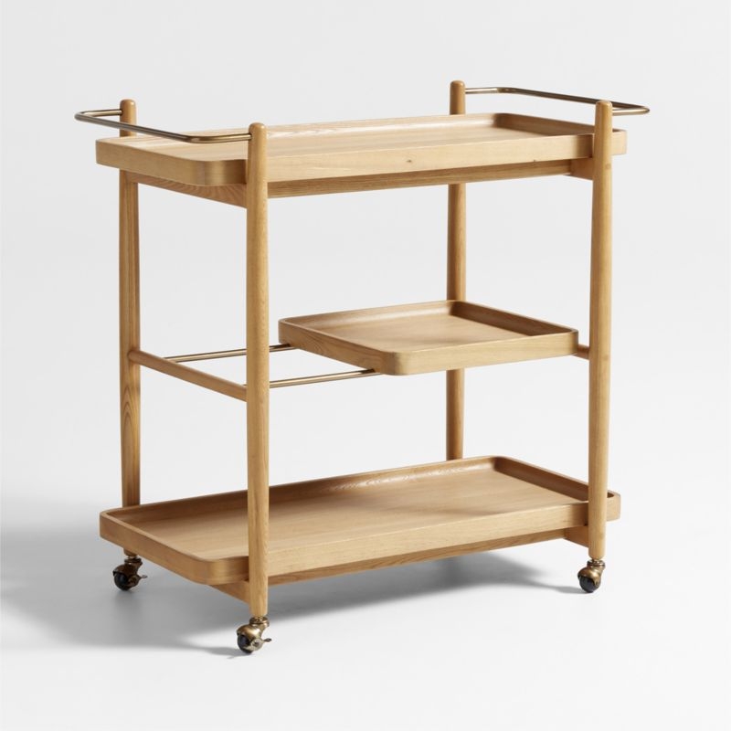 Vitae 36" Natural Solid Elm Wood Bar Cart with Removable Tray - Image 1