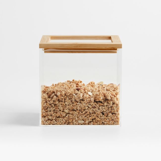 Crate & Barrel Small Rectangular Acrylic Pantry & Drawer Food Storage Container with Bamboo Lid - Image 0