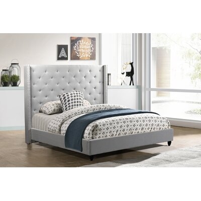 63 Inch Extra Tall Tuffted Headboard Platform Bed With Nail Head Trim - Image 0