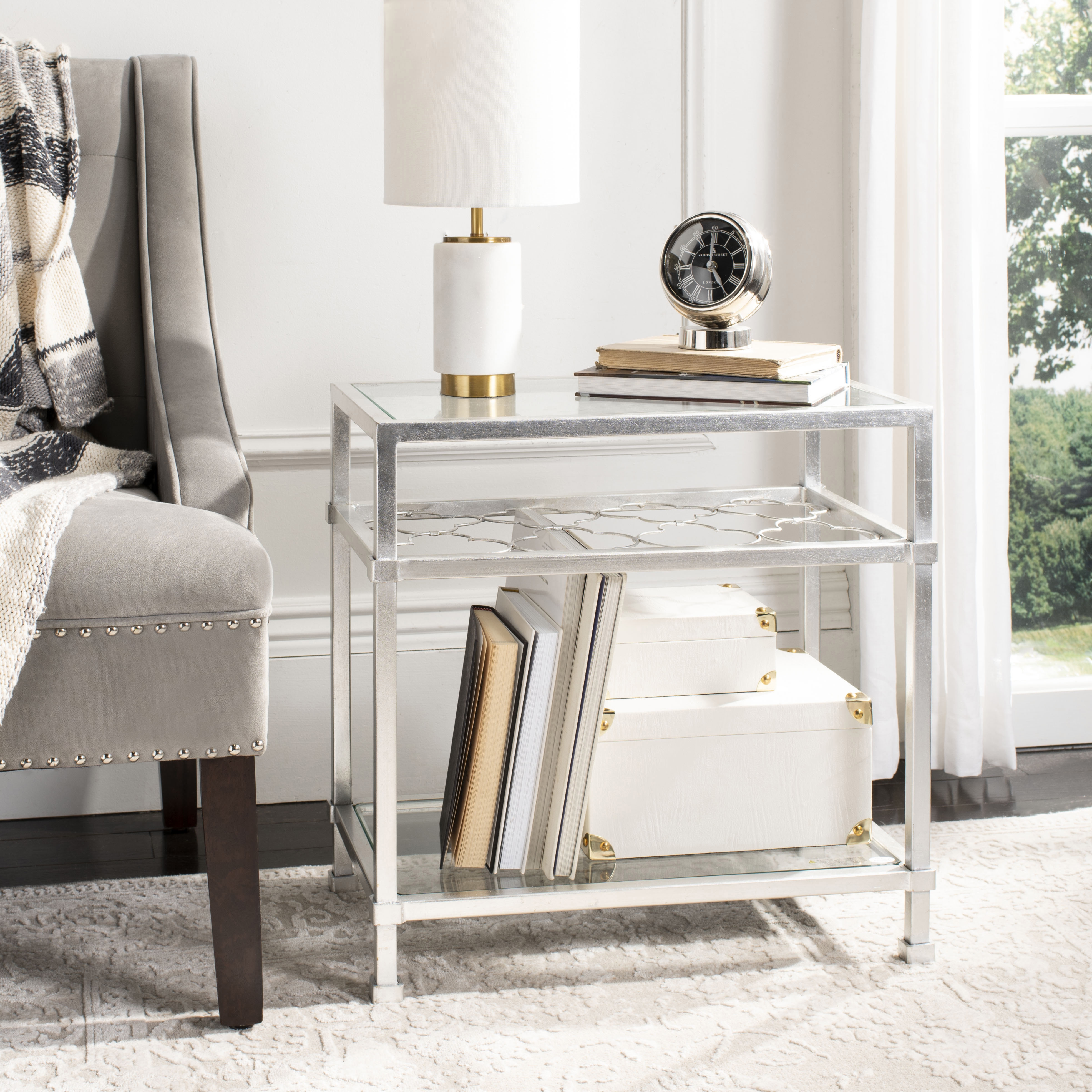 Hanzel Silver Leaf Glass Side Table - Silver - Arlo Home - Image 5
