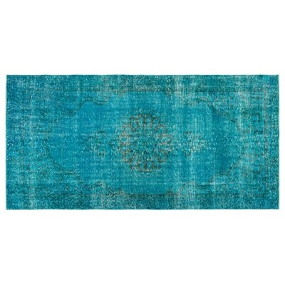One-of-a-Kind Hand-Knotted 1960s Turkish Blue 4'4" x 8'4" Wool Area Rug - Image 0