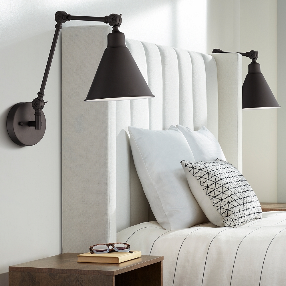 360 Lighting Wray Bronze Metal Finish Hardwire Wall Lamps Set of 2 - Image 0