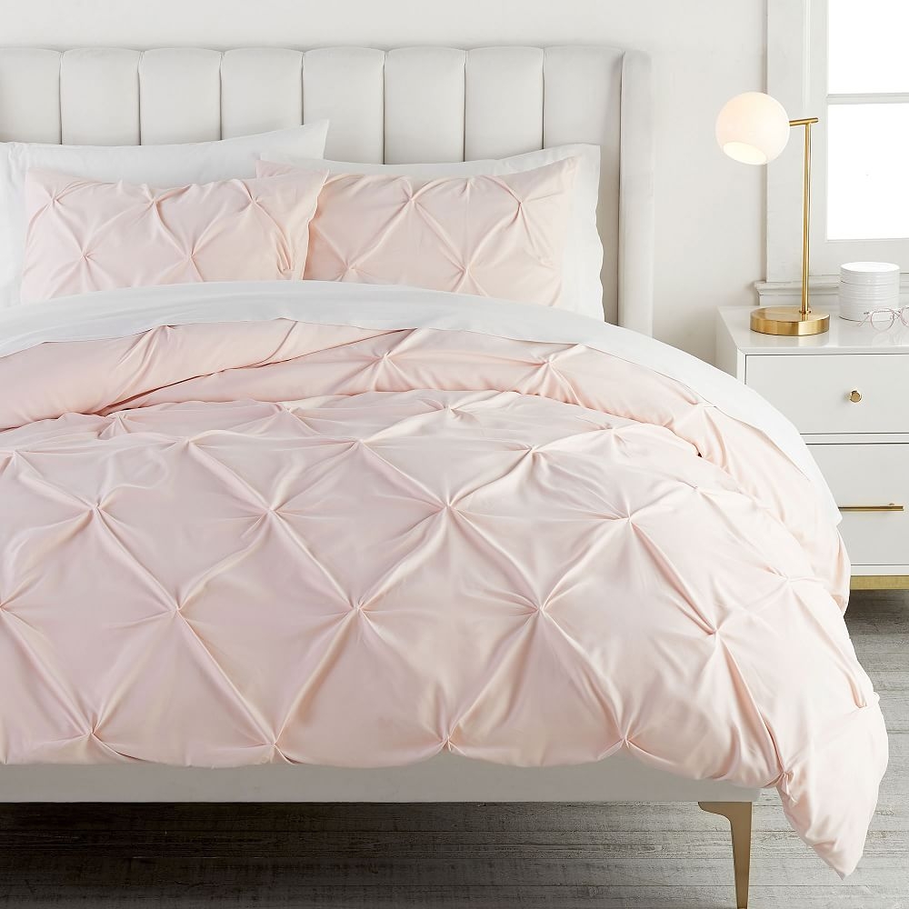 Recycled Microfiber Pintuck Duvet Cover, Full/Queen, Powdered Blush - Image 0