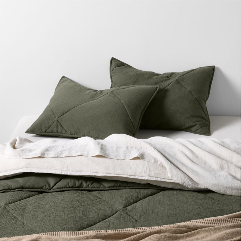 Cotton Crinkle Matelasse Burnt Green King Bed Pillow Sham - Image 1