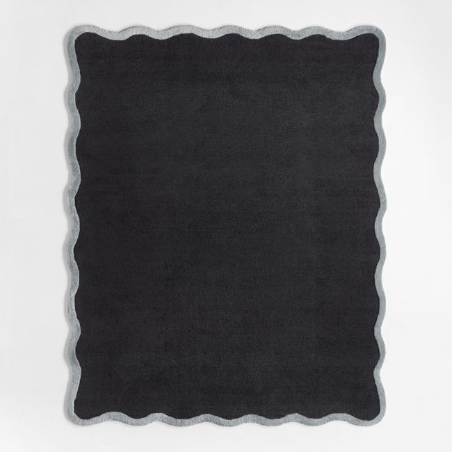 Wavy Border Midnight Navy Blue Kids Performance Area Rug 6'x9' - Image 0