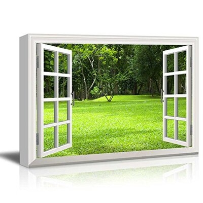 IDEA4WALL - Creative Window View Canvas Prints Wall Art - Garden Green Grass - 24" X 36" - Image 0