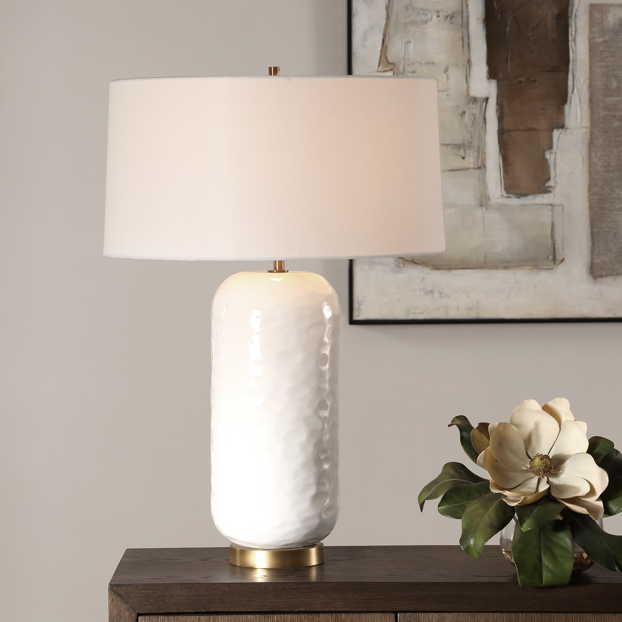 Iona White Glaze Table Lamp - Image 1