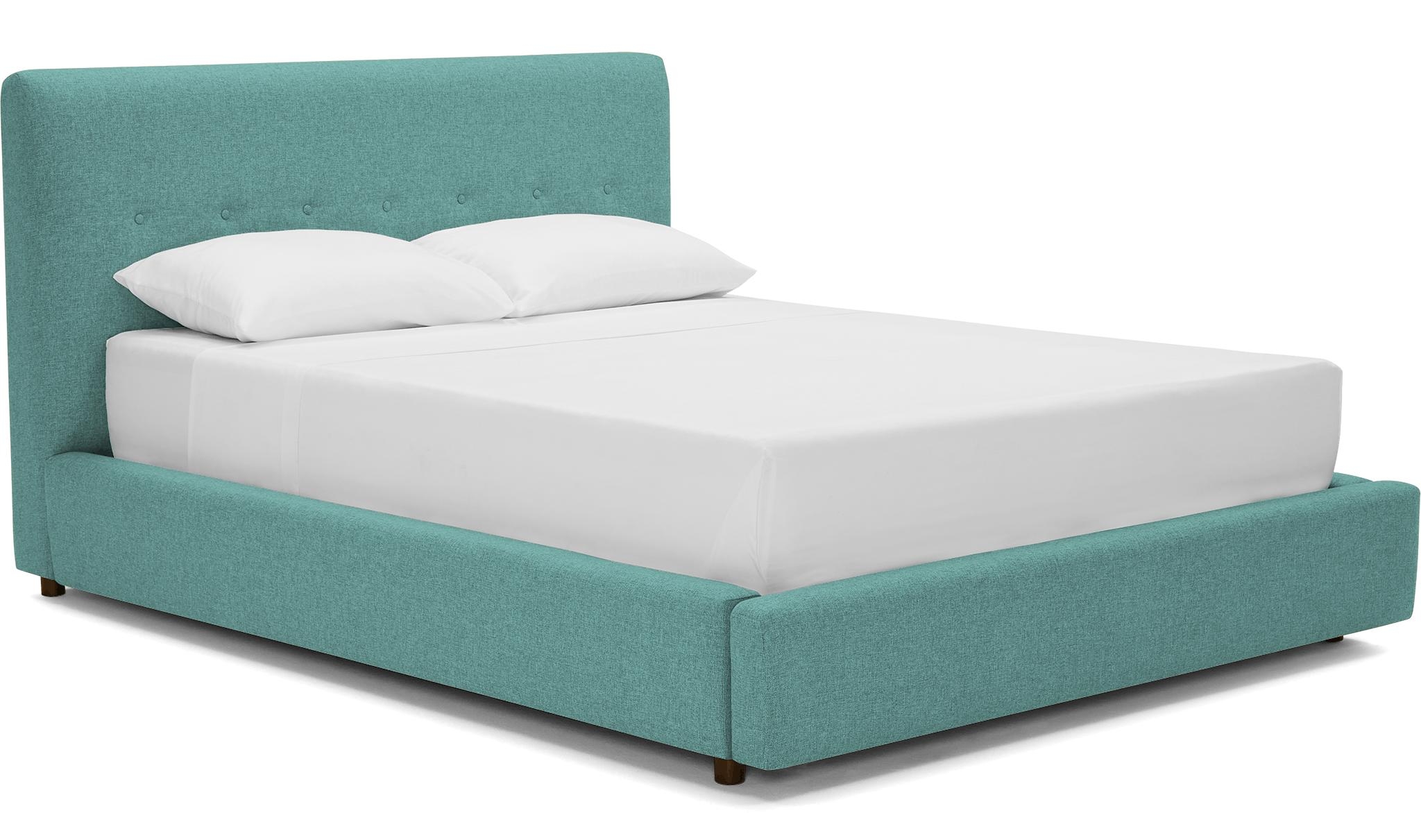 Green Alvin Mid Century Modern Storage Bed - Essence Aqua - Mocha - Queen - Image 1