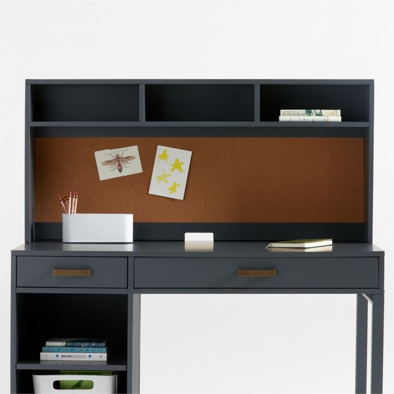 Parke Charcoal Wood 2-Drawer Kids Desk with Hutch - Image 2