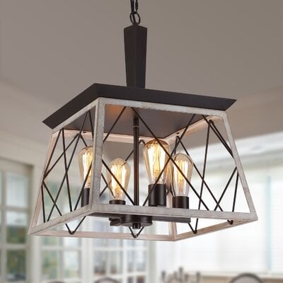 4 -Lights Farmhouse Vintage Chandelie For Dining Room Kitchen Island,Wrought Iron,ORB+Oak White E26 - Image 0