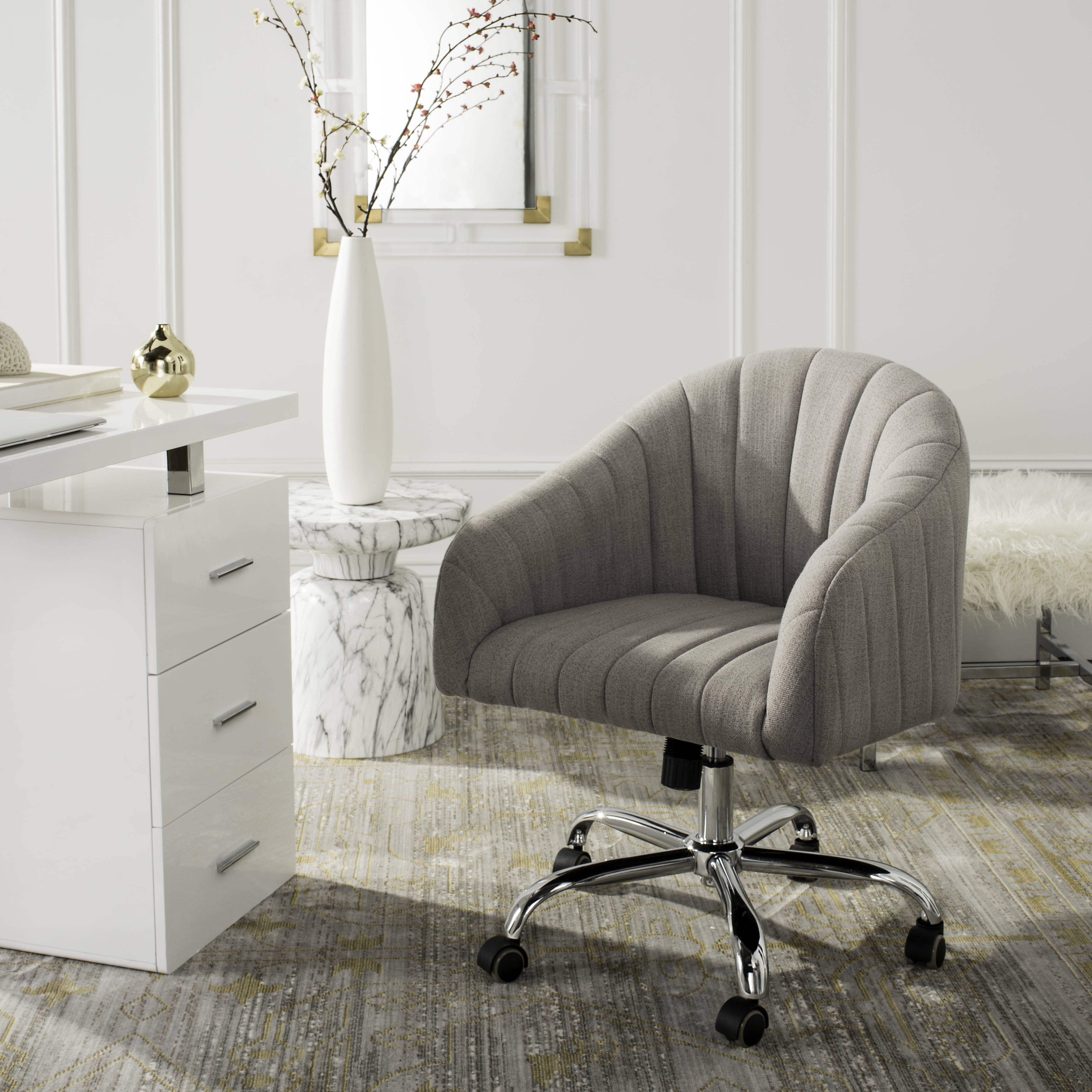 Themis Linen Chrome Leg Swivel Office Chair - Grey/Chrome - Arlo Home - Image 7