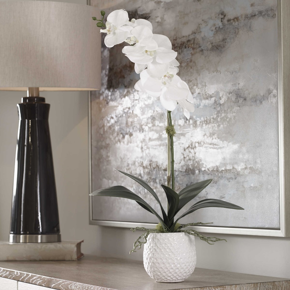 Cami Faux Orchid, White Ceramic Pot - Image 1