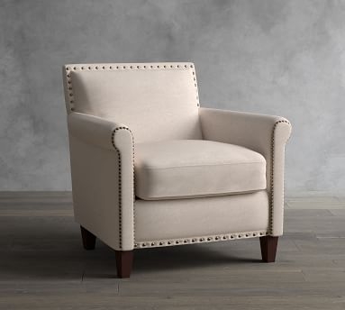 SoMa Roscoe Upholstered Armchair, Polyester Wrapped Cushions, Brushed Crossweave Navy - Image 1