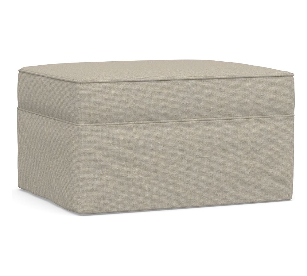 Pearce Roll Arm Slipcovered Ottoman, Polyester Wrapped Cushions, Performance Boucle Fog - Image 0