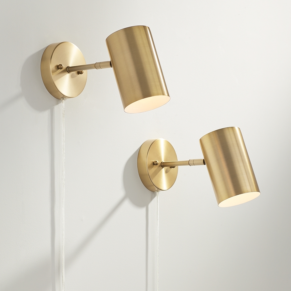 360 Lighting Carla Brushed Brass Down-Light Plug-In Wall Lamps Set of 2 - Image 0