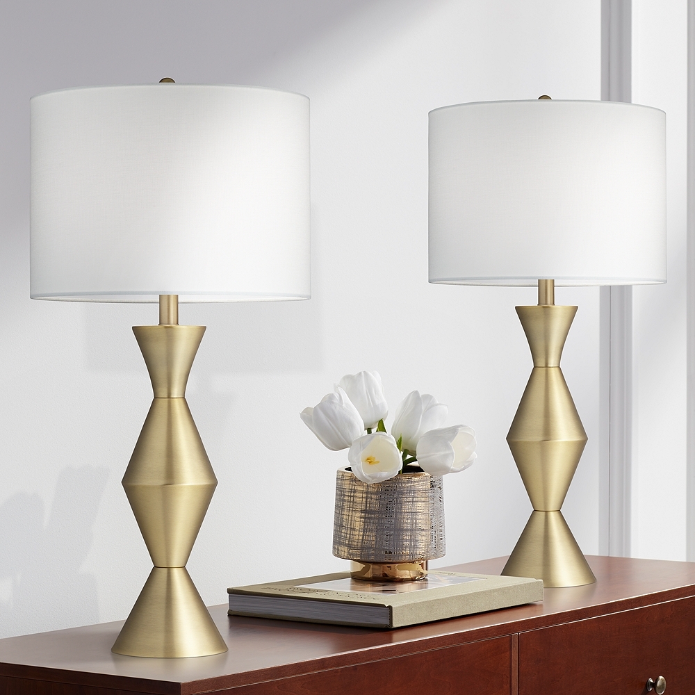 360 Lighting Elka 28" High Brass Finish Modern Table Lamps Set of 2 - Image 0