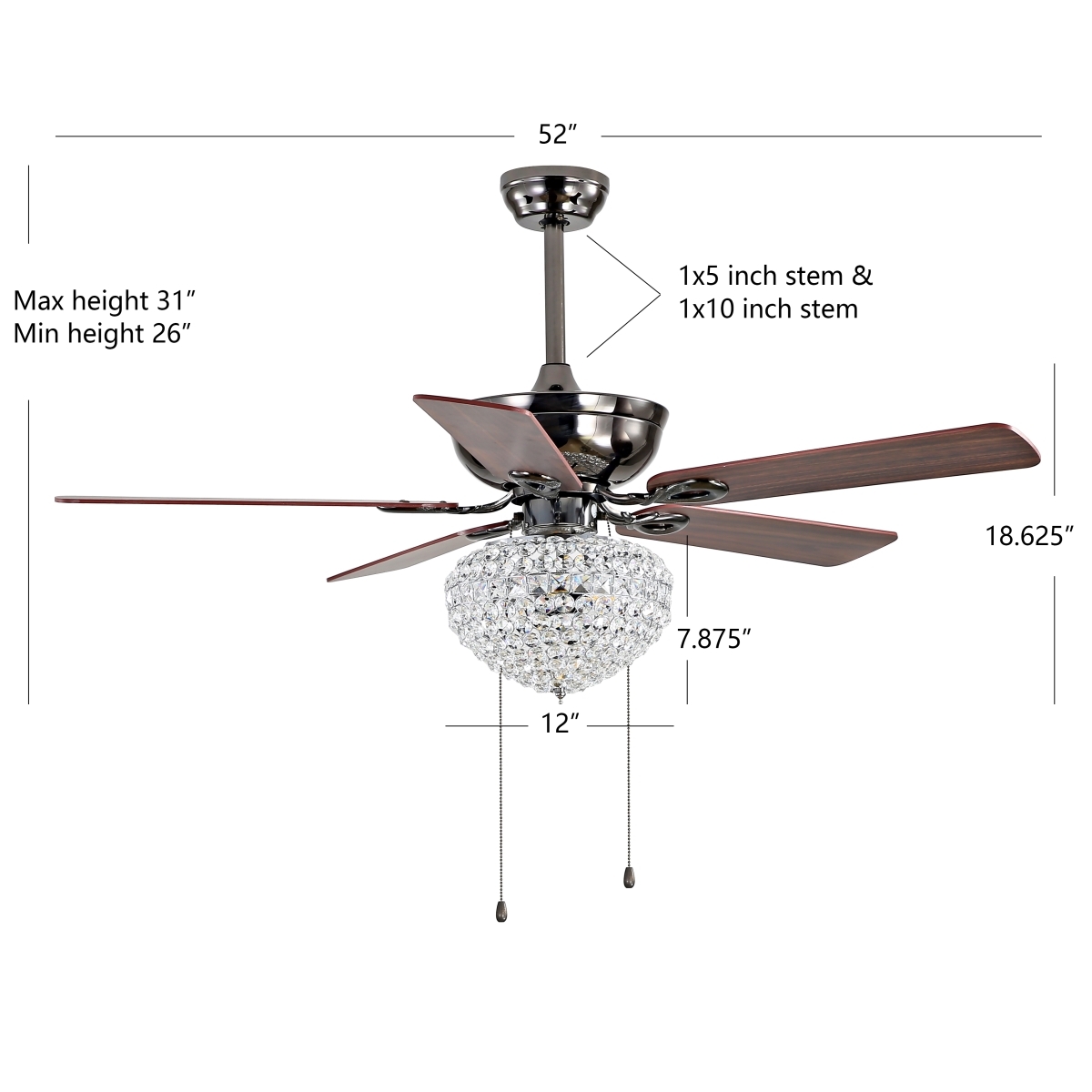 Korla 3 Lt 52 Inch Ceiling Fan - Chrome - Safavieh - Image 0