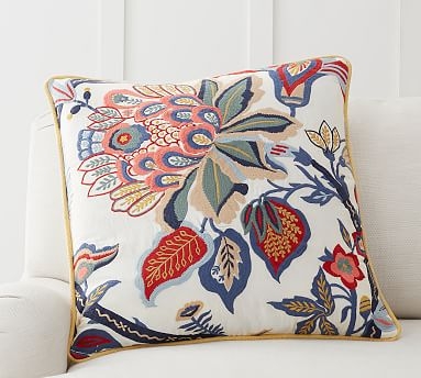 Adelio Floral Embroidered Pillow Cover, 22 x 22", Warm Multi - Image 0