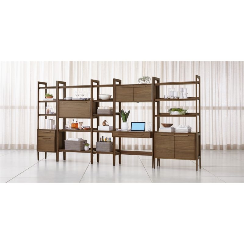 Tate Walnut 64.5" Storage Media Console with 2 Bookcase Cabinets - Image 4