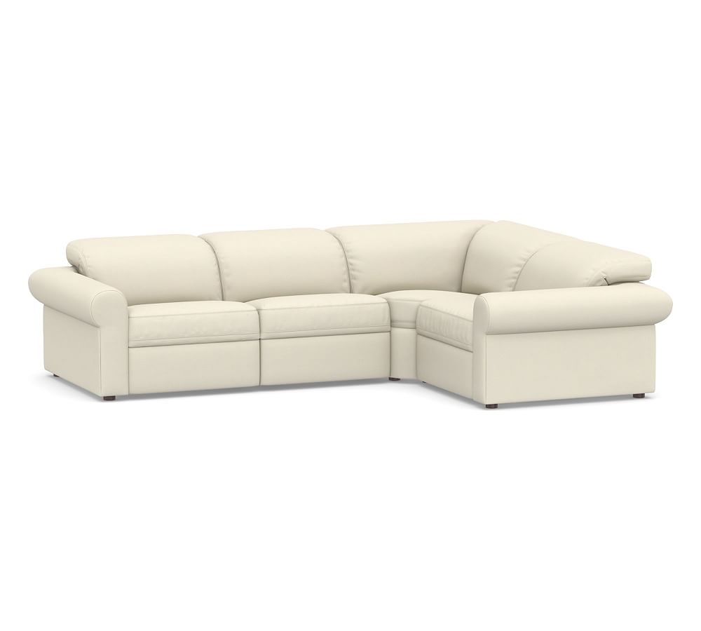 Ultra Lounge Roll Arm Upholstered 4-Piece Reclining Sectional, Polyester Wrapped Cushions, Park Weave Ivory - Image 0