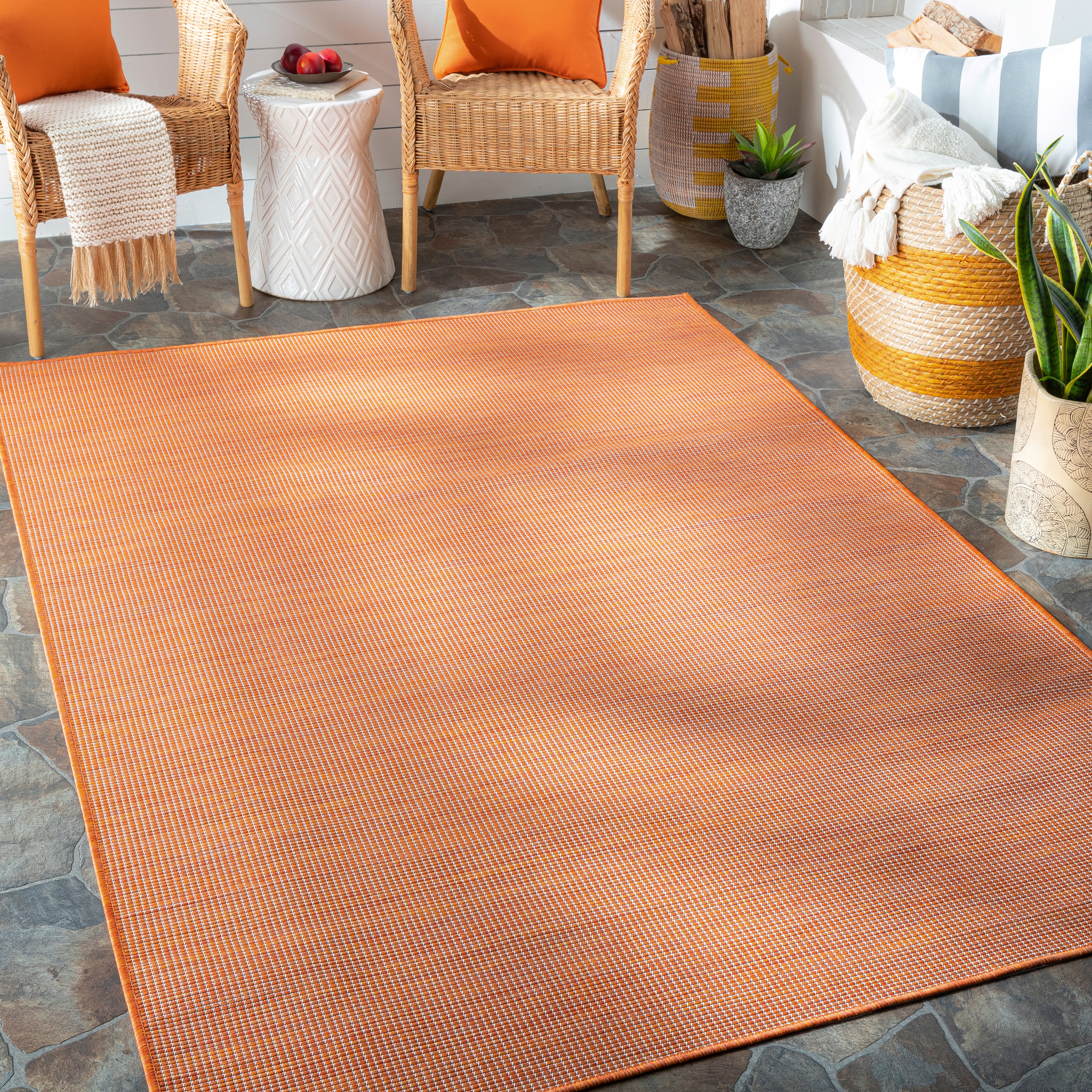 Pasadena Orange Outdoor 2'6" x 4' Machine Woven Rug - Image 1