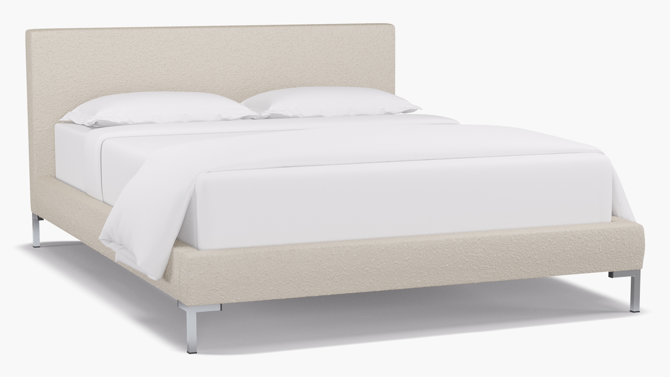 Modern Platform Bed, Snow Bouclé, Chrome, Queen - Image 0
