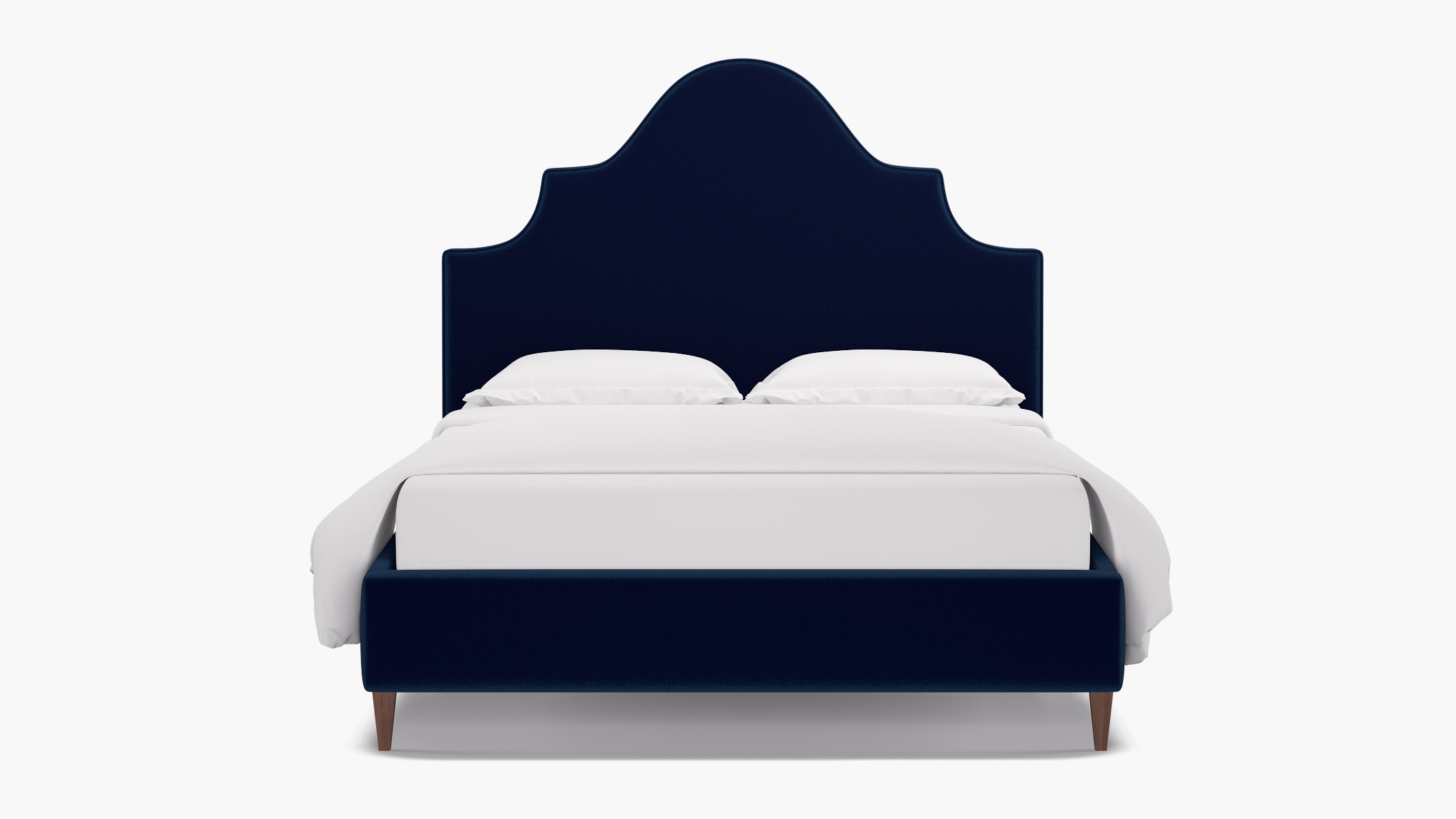 Statement Bed, Navy Performance Velvet, Walnut Square Tapered Leg, Queen - Image 0
