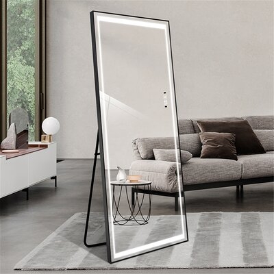65" 24" Full Length Mirrors Intelligent Human Body Induction Mirror Led Aluminum Floor Mirrors Stand Full Body Dressing Bedroom,living Room,dressing Room Hotel Mirror Big Size Safe Touch Button - Image 0