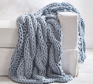Colossal Handknit Throw, 44 x 56", Chambray - Image 0