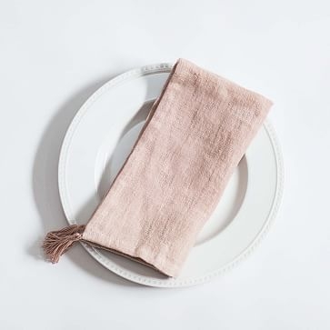 Stone Washed Linen Tassled Dinner Napkin Blush - Image 1