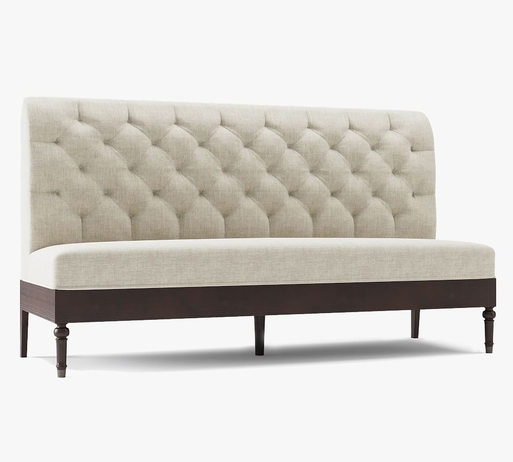 Hayworth Upholstered 3-Seater Banquette, Espresso Legs, Performance Chateau Basketweave Ivory - Image 0