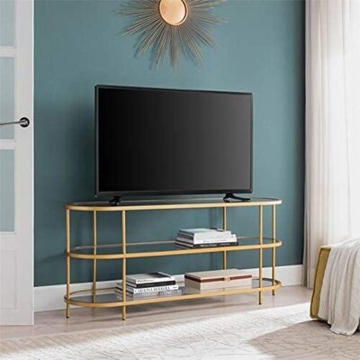 Brass Finish Oval Tv Stand, Gold - Image 0