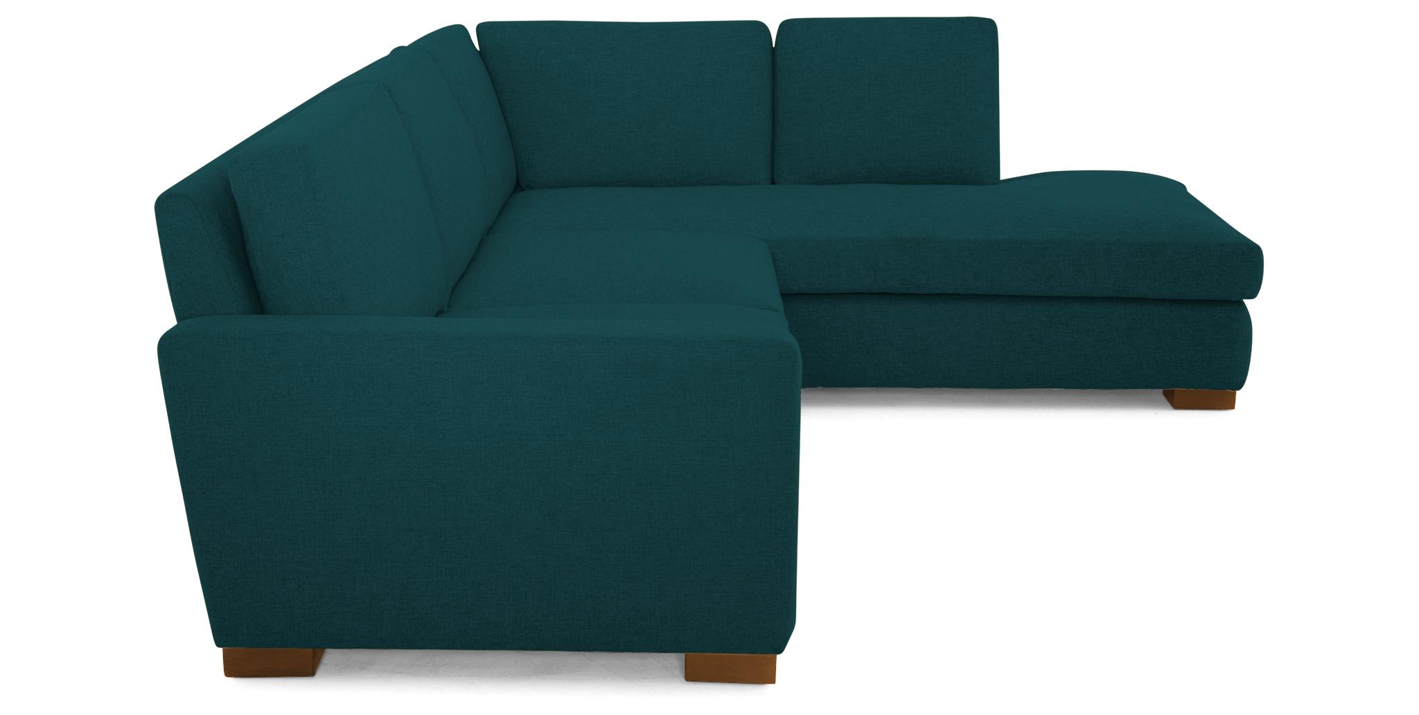 Blue Anton Mid Century Modern Sectional with Bumper - Royale Peacock - Mocha - Right  - Image 2