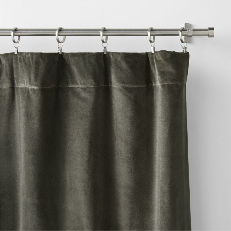 Ficus Green Cotton Velvet Window Curtain Panel 48"x84" - Image 1