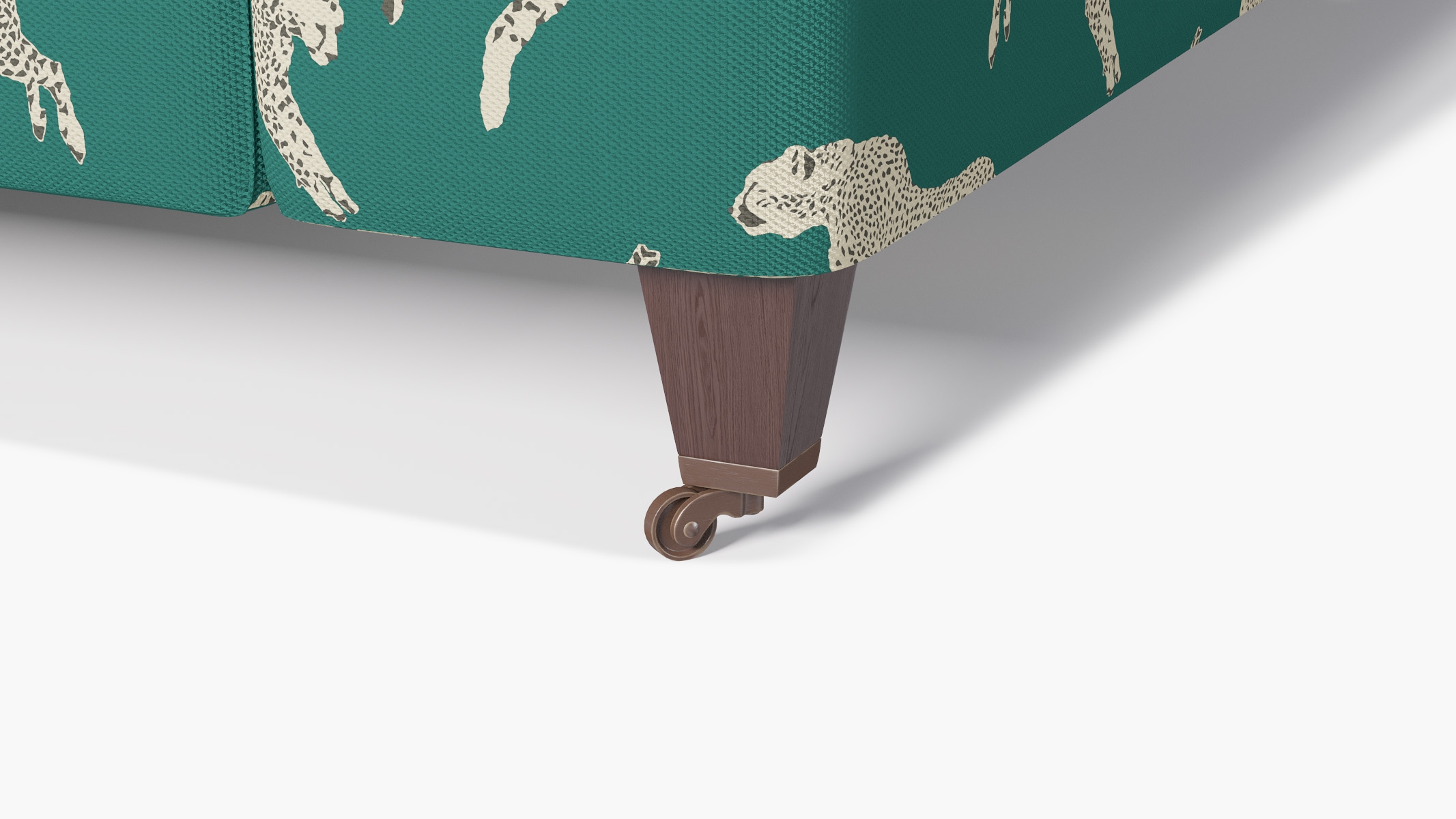 Classic Sofa, Polo Green Cheetah, Espresso with Antique Brass Caster - Image 1
